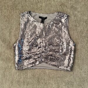 Forever 21 Shimmering Silver Sequin Crop Top